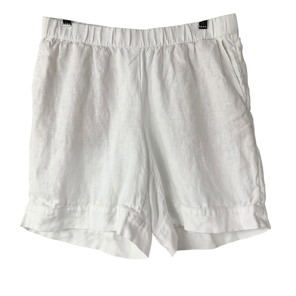 J. Jill Pure Jill White 100% Linen Shorts S Pull On Elastic Waist Slash Pockets